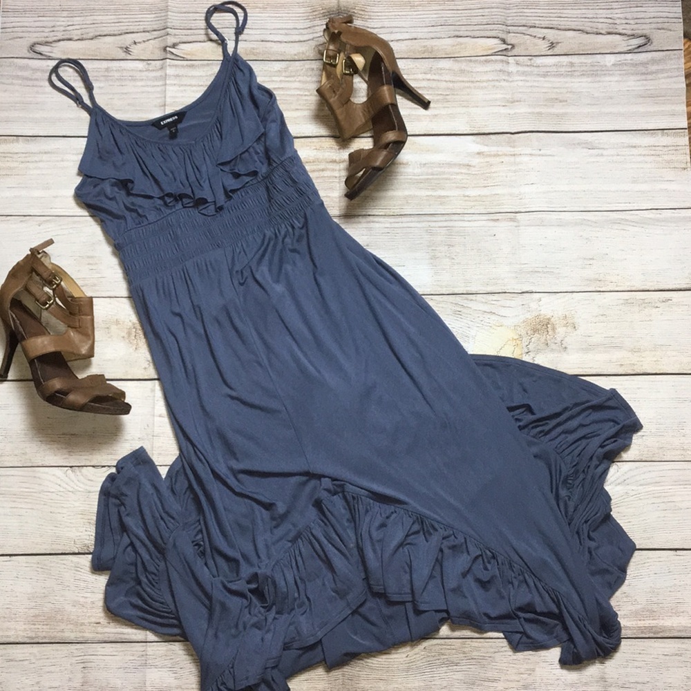 EXPRESS Grape High-Low Ruffle Maxi Dress S - Picture 3 of 9